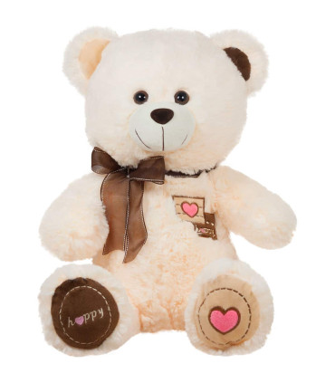 HAPPY TEDDY BEAR WITH RIBBON 2 COLORS 42 CM - Medium
