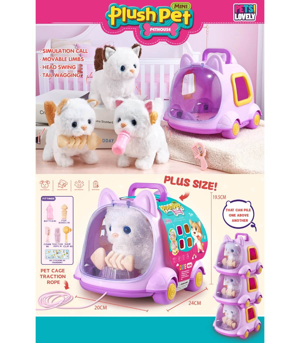PLUSH WALKING CAT WITH A FISH IN A SUITCASE ON WHEELS Armtoys