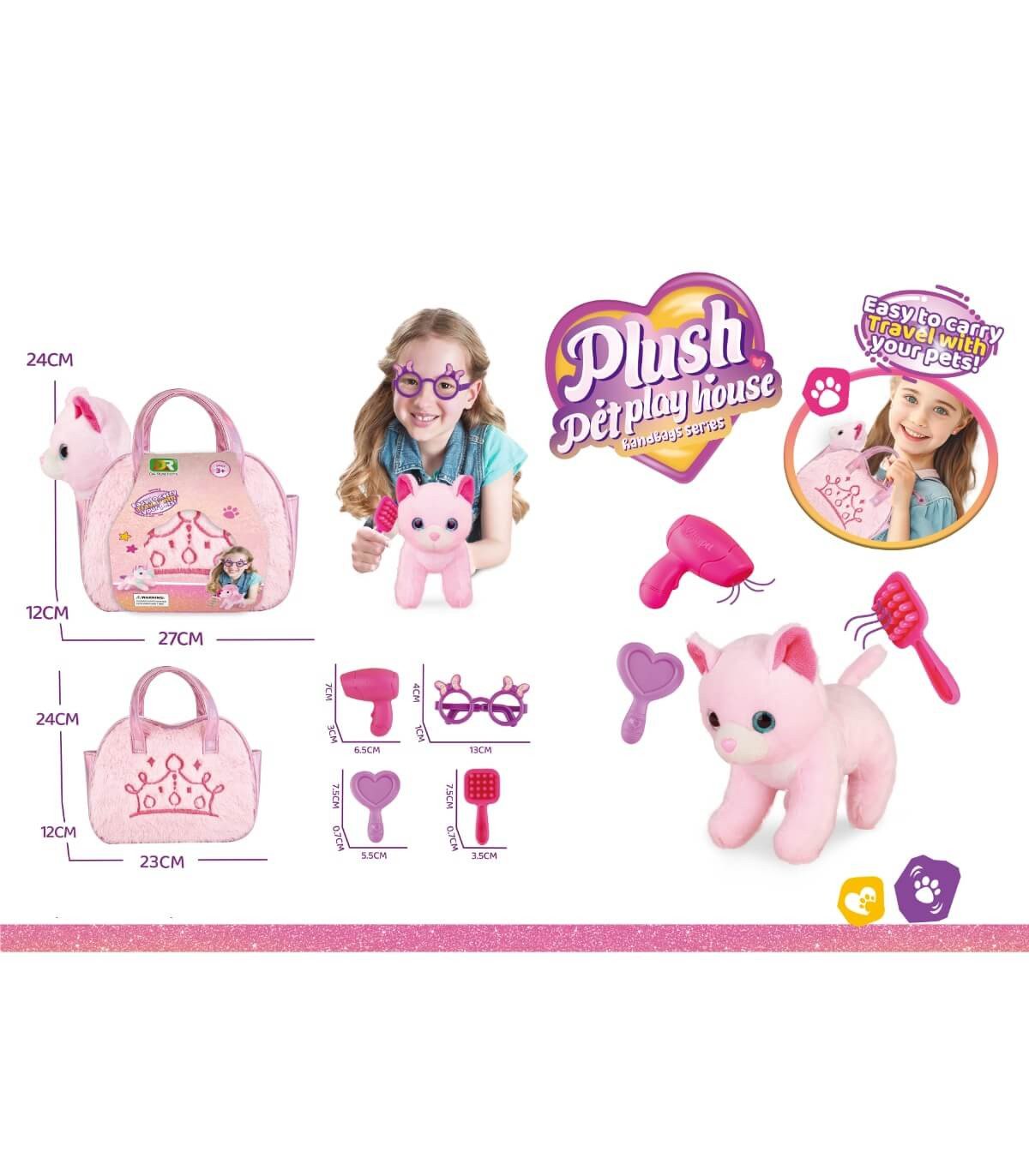PLUSH PINK CAT IN A PUFFY BAG Armtoys