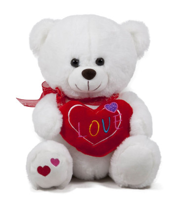 WHITE BEAR WITH HEART 2 TYPES 25 CM - Small