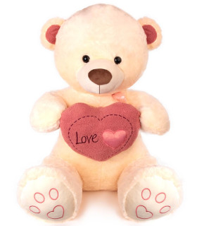 PLUSH BEAR WITH HEART 40 CM ECRU/BEIGE Amek toys