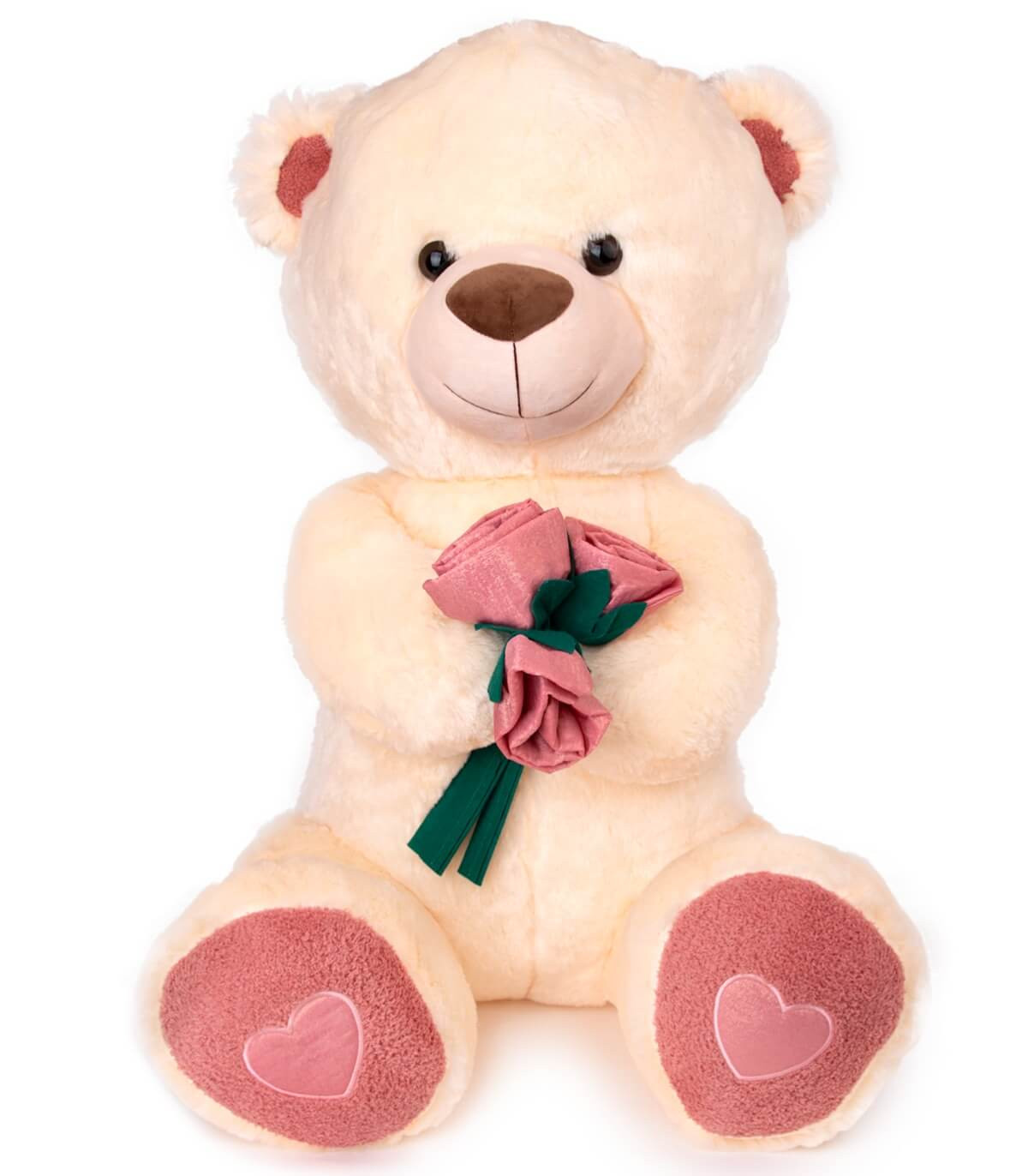 PLUSH TEDDY BEAR WITH ROSES 80 CM ECRU/BEIGE Amek toys