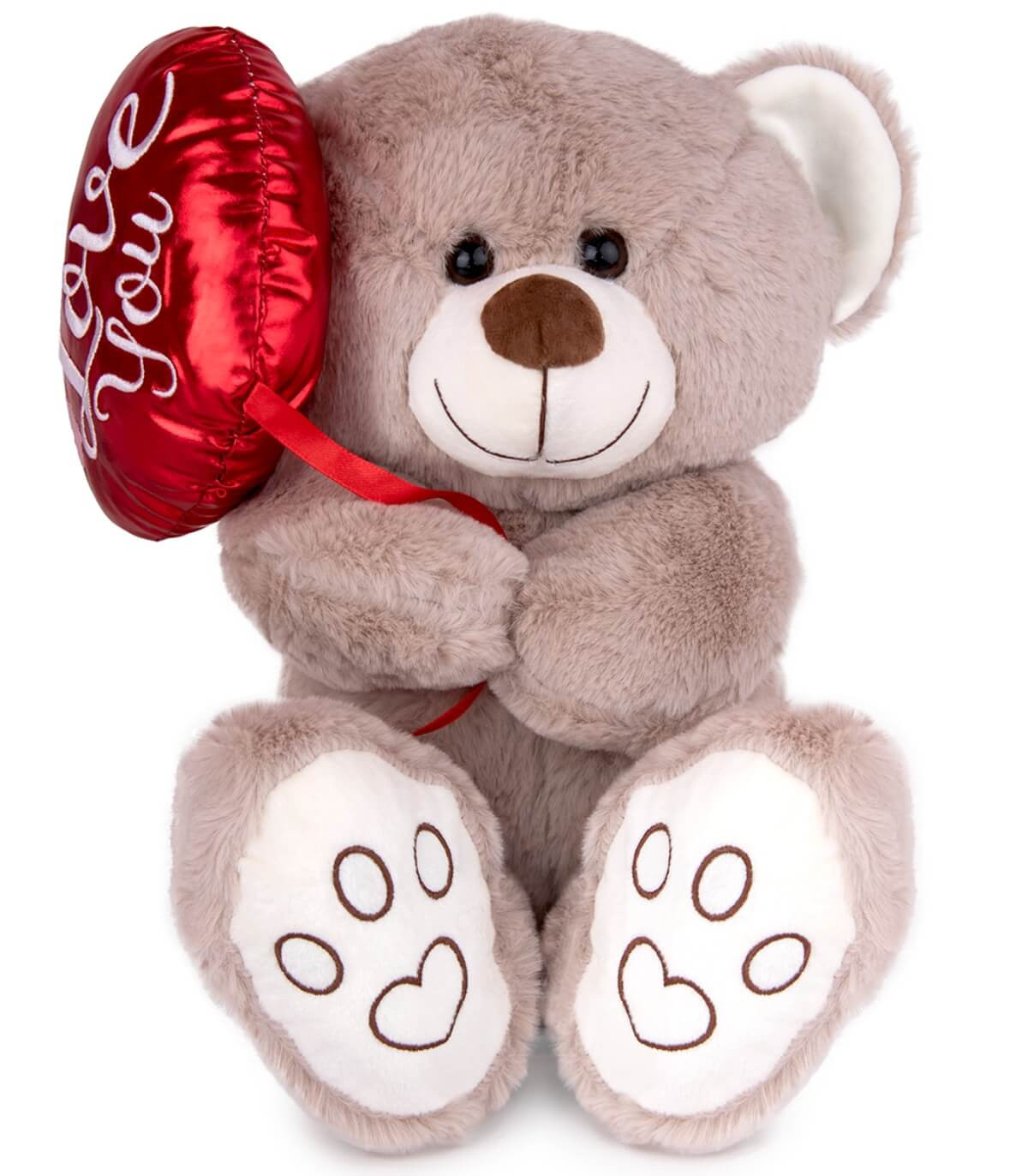 PLUSH TEDDY BEAR WITH HEART BALLOON 30 CM WHITE/BEIGE Amek toys