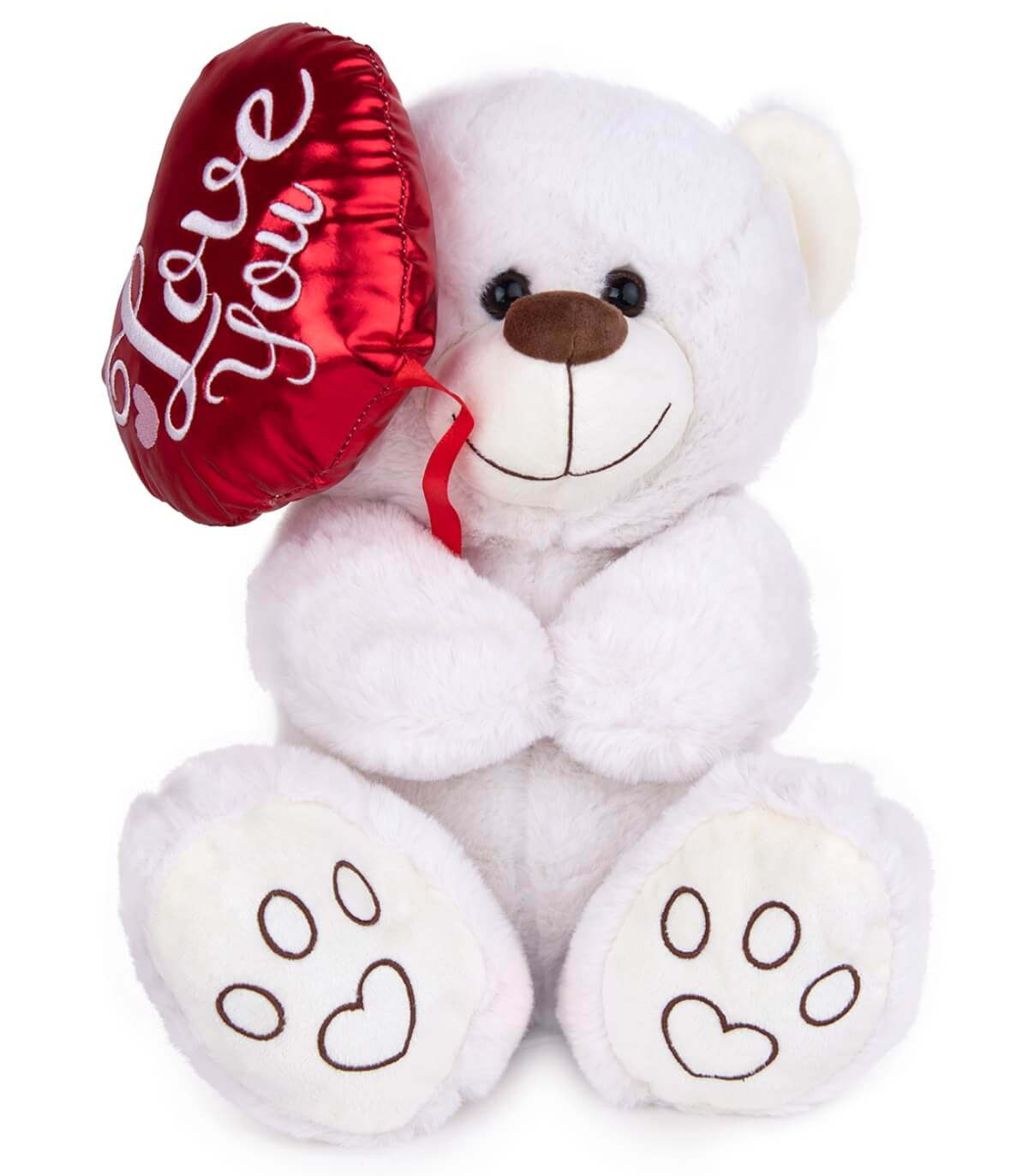 PLUSH TEDDY BEAR WITH HEART BALLOON 30 CM WHITE/BEIGE Amek toys