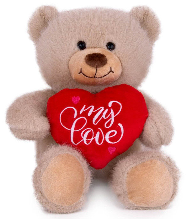 PLUSH BEAR WITH HEART 25 CM WHITE/BEIGE Amek toys