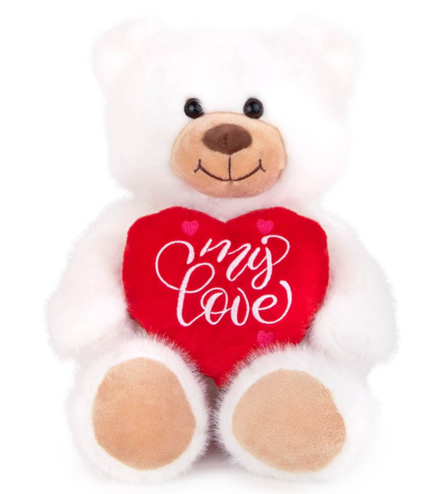 PLUSH BEAR WITH HEART 25 CM WHITE/BEIGE Amek toys