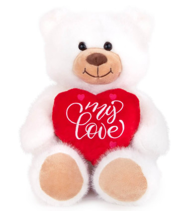 PLUSH BEAR WITH HEART 25 CM WHITE/BEIGE Amek toys