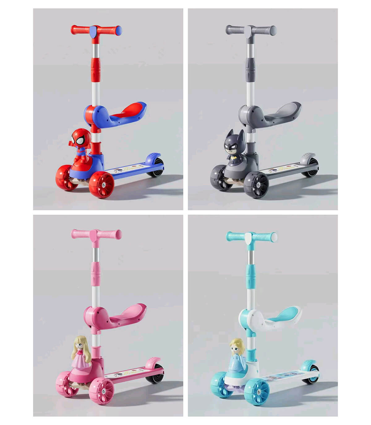 CHILDREN'S SCOOTER WITH 3 WHEELS, SEAT, AND 4 TYPES OF CHARACTERS Armtoys