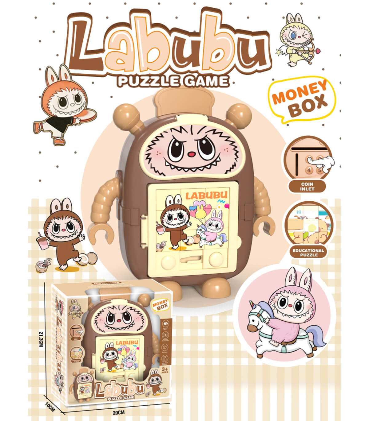 CHILDREN'S SAFE PIGGY BANK WITH LABUBU PUZZLE Armtoys