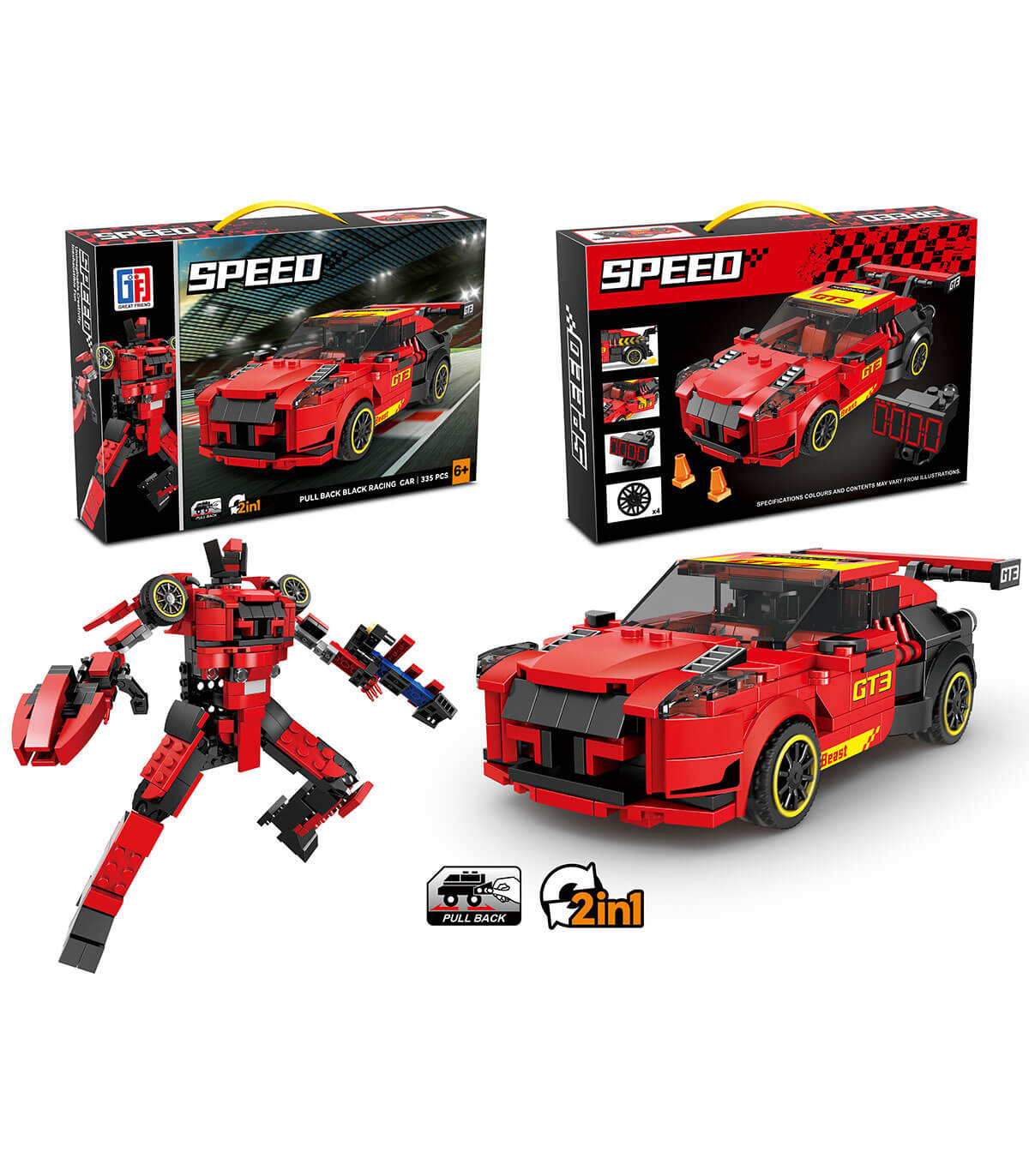 CHILDREN'S CONSTRUCTOR TRANSFORMER 2 IN 1, 335 PARTS RED Armtoys
