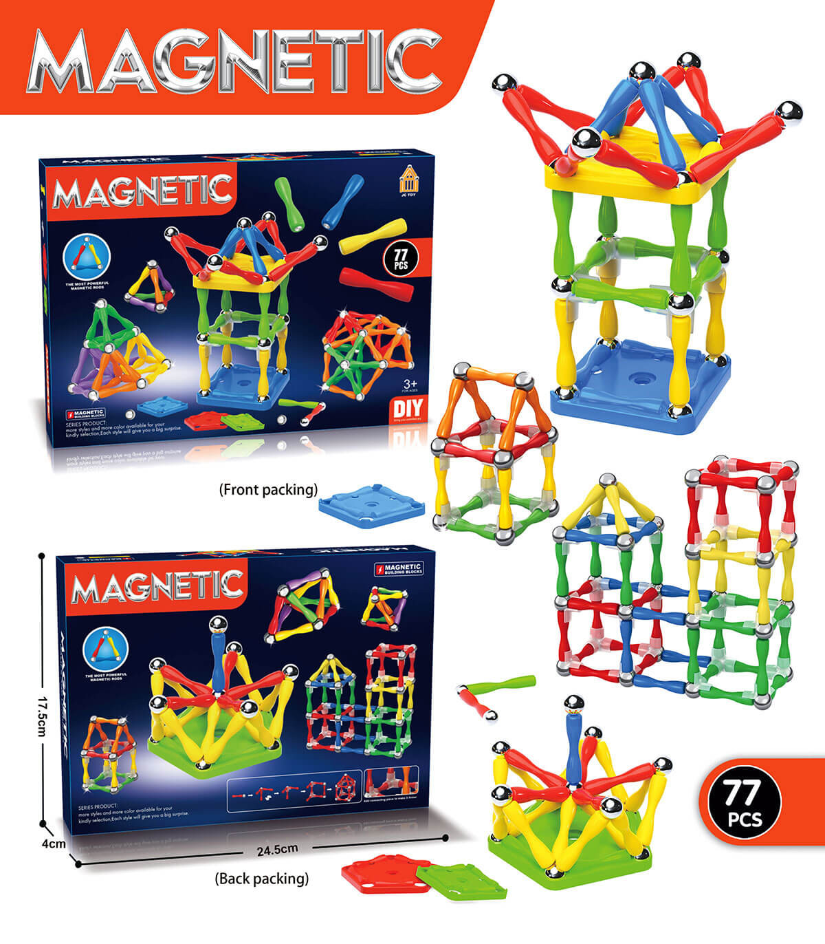 CHILDREN'S MAGNETIC CONSTRUCTOR 77 PIECES Armtoys