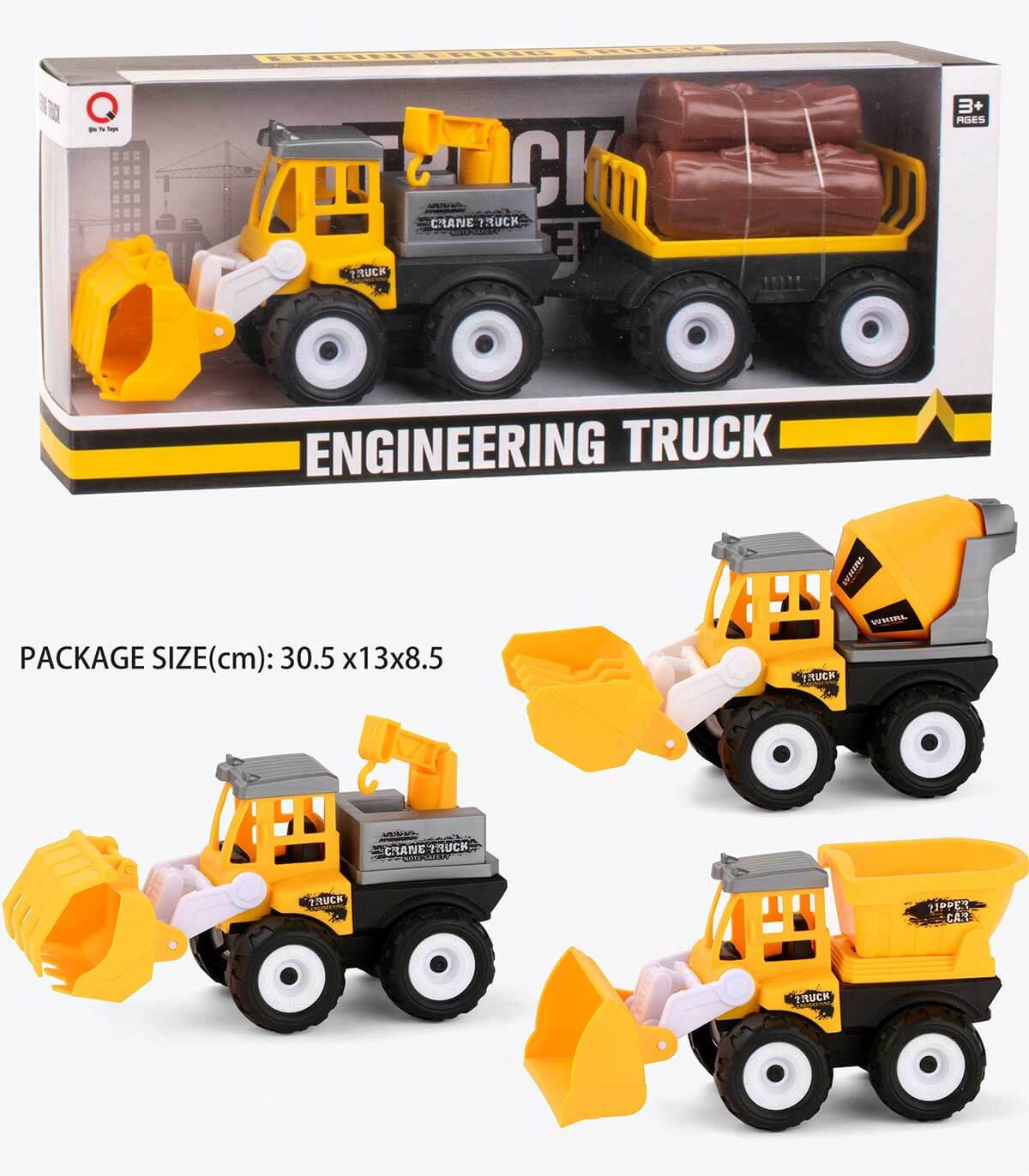 ДЕТСКИ СТРОИТЕЛЕН КАМИОН С РЕМАРКЕ И ДЪРВА В КУТ. 3 ВИДА Armtoys