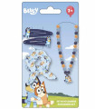 SCRUNCHIE ELASTICS WITH 2 HAIR CLIPS AND BLUEY NECKLACE