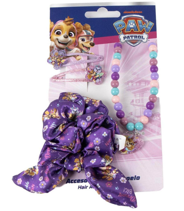 SCRUNCHIE WITH 2 HAIR CLIPS AND PAW PATROL NECKLACE