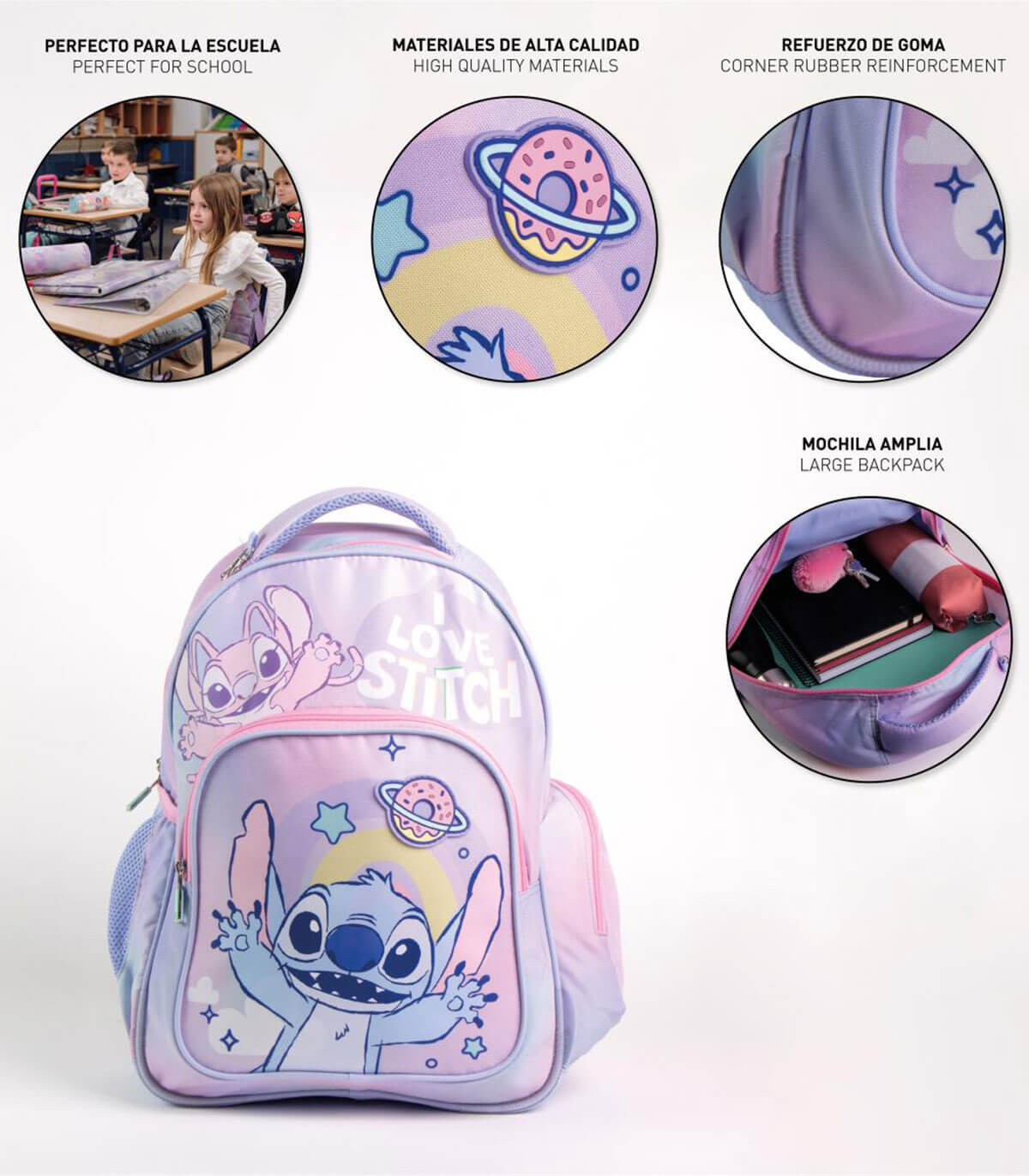 CHILDREN’S SCHOOL BACKPACK 42 CM STITCH LILAC