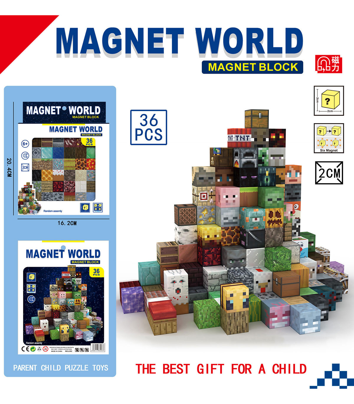 MAGNETIC MINECRAFT CUBES 36 PIECES