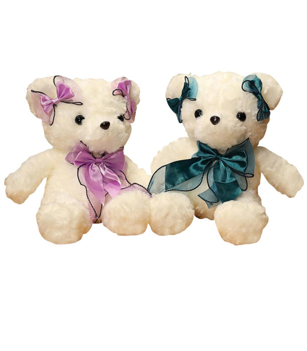 PLUSH TEDDY BEAR WITH RIBBON, 38 CM, 3 COLORS