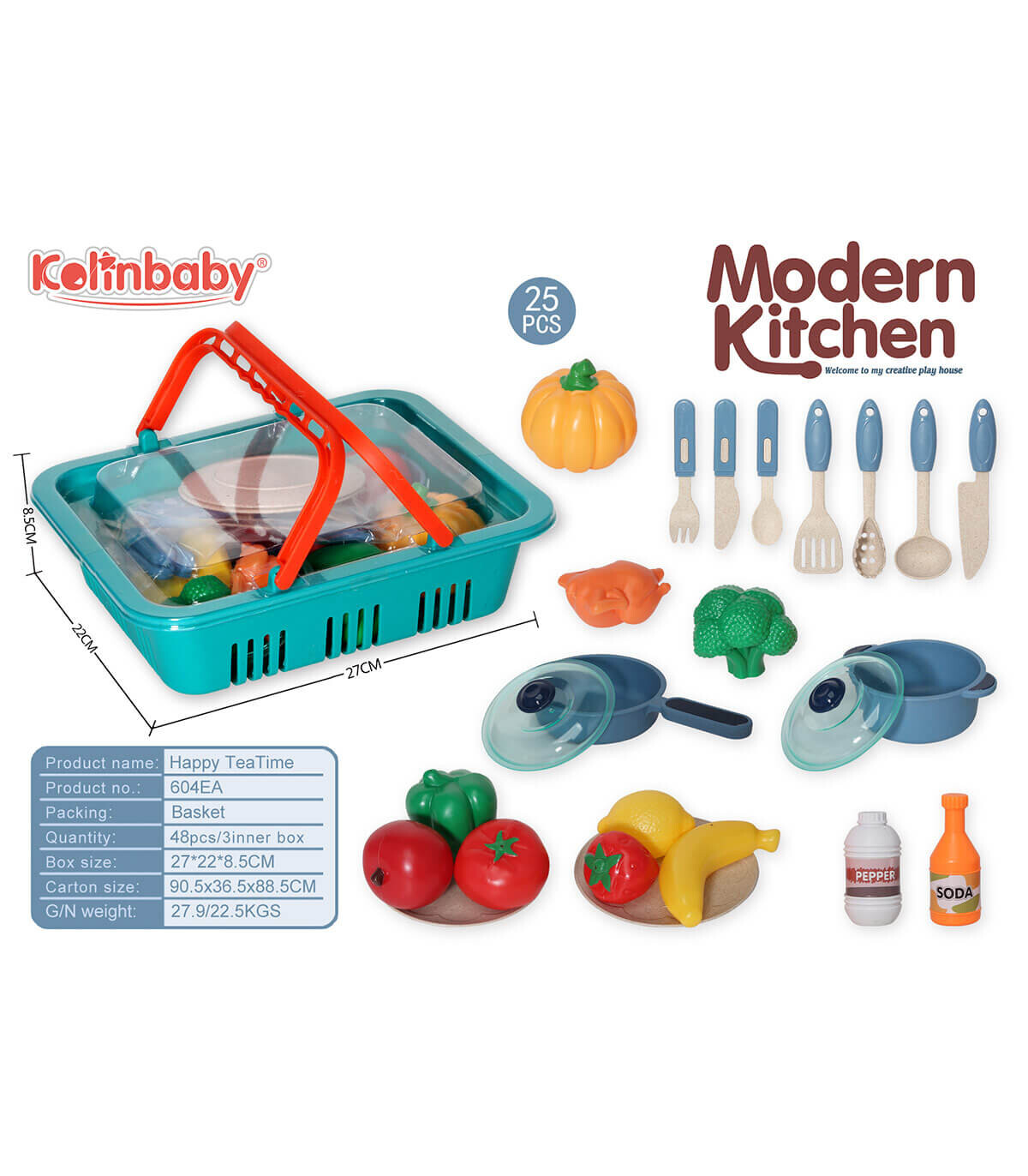 BASKET WITH FRUITS, VEGETABLES AND UTENSILS - KITCHENS, SERVICES AND FOOD