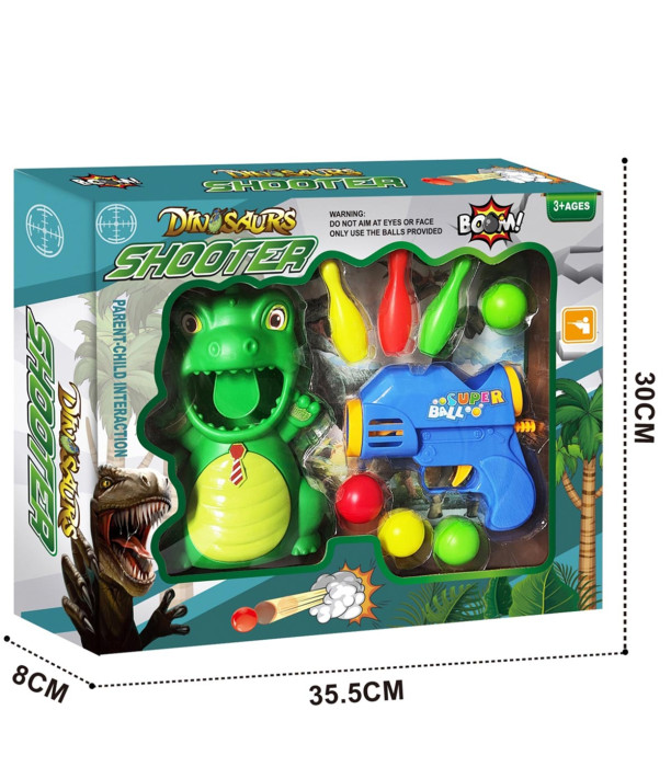 PISTOL WITH BALLS AND DINOSAUR TARGET BOX