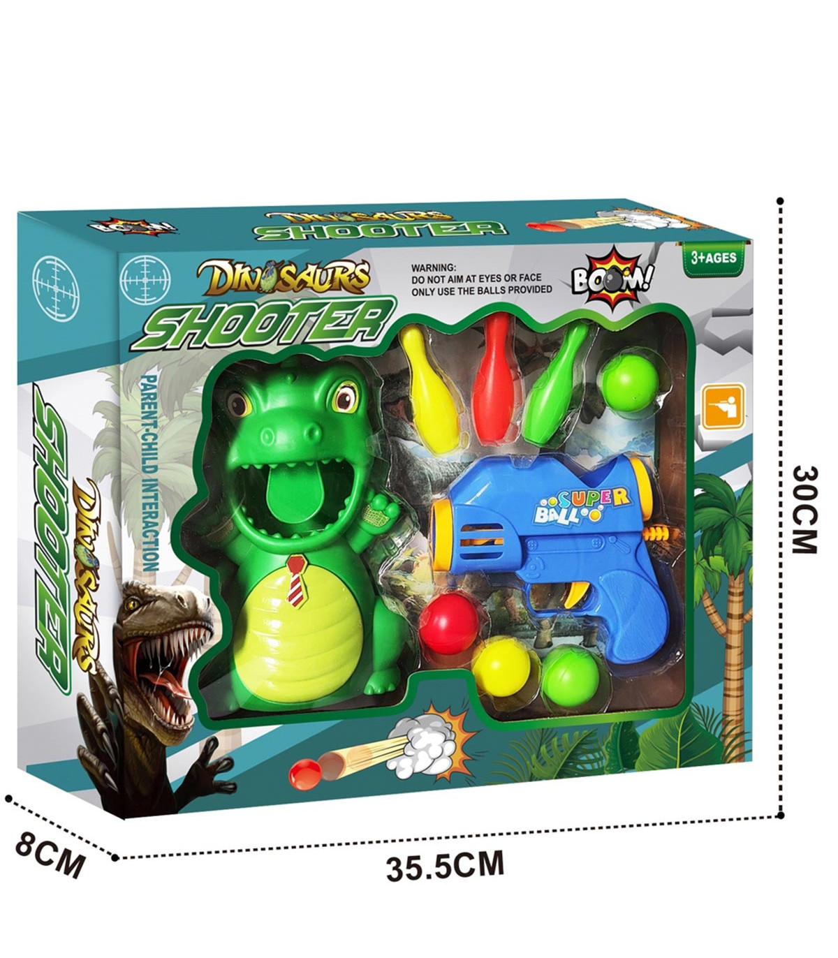 PISTOL WITH BALLS AND DINOSAUR TARGET BOX