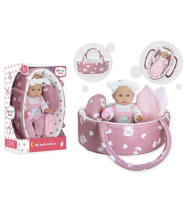 BABY WITH BASKET AND PILLOW IN A 34 CM BOX