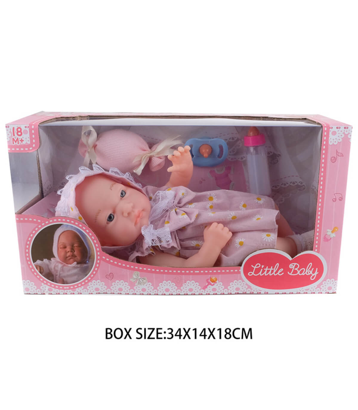 Doll baby with duck and accessories in a 33 cm box