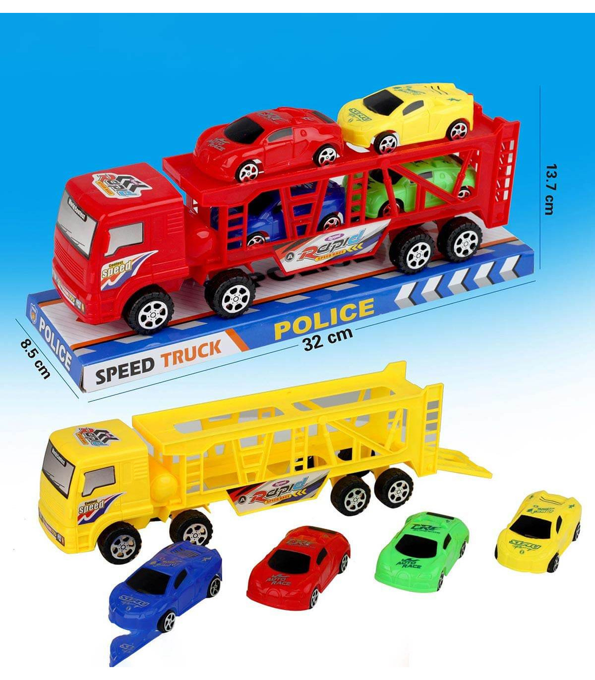 CAR TRANSPORTER WITH 4 CARS IN A 33 CM BLISTER PACKAGE