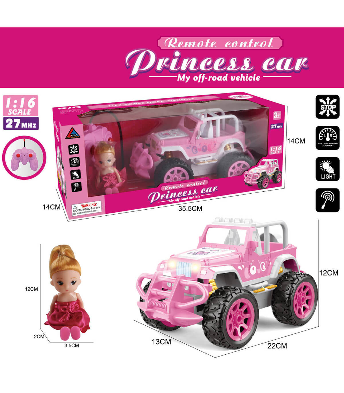 REMOTE-CONTROLLED JEEP WITH 4 TRACKS AND A DOLL