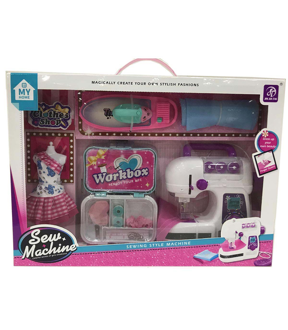 SEWING MACHINE WITH DRESS, BOARD, IRON, AND ACCESSORIES