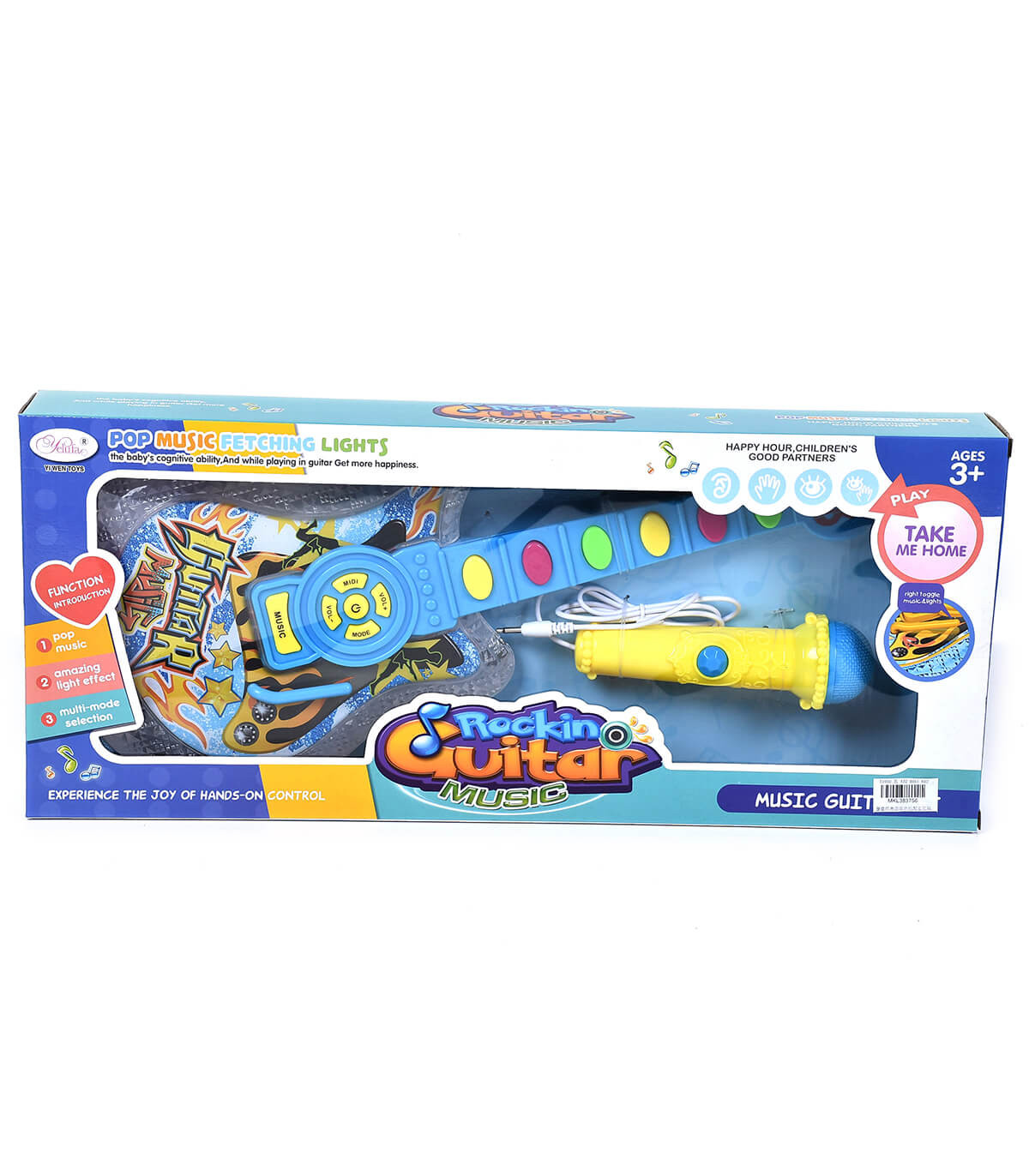 CHILDREN'S LIGHT-UP ELECTRIC GUITAR WITH MICROPHONE IN BOX