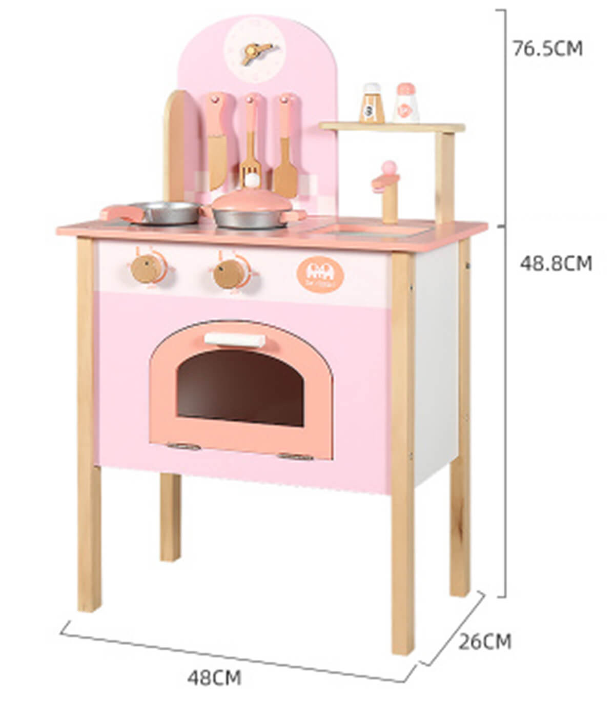 WOODEN KITCHEN WITH UTENSILS 48x26x76 CM IN BOX