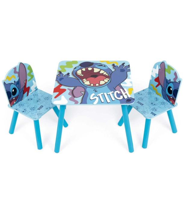 WOODEN TABLE WITH 2 STITCH CHAIRS