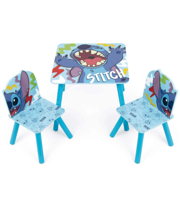 WOODEN TABLE WITH 2 STITCH CHAIRS