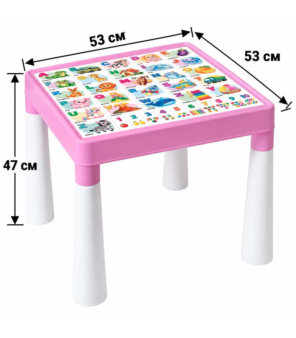 Children's Table with 2 Chairs, English Alphabet, Pink/White
