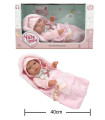Rubber baby doll with a pink hooded sleeping bag, 40 cm