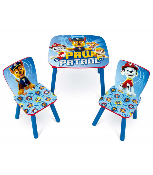 WOODEN TABLE WITH 2 PAW PATROL CHAIRS