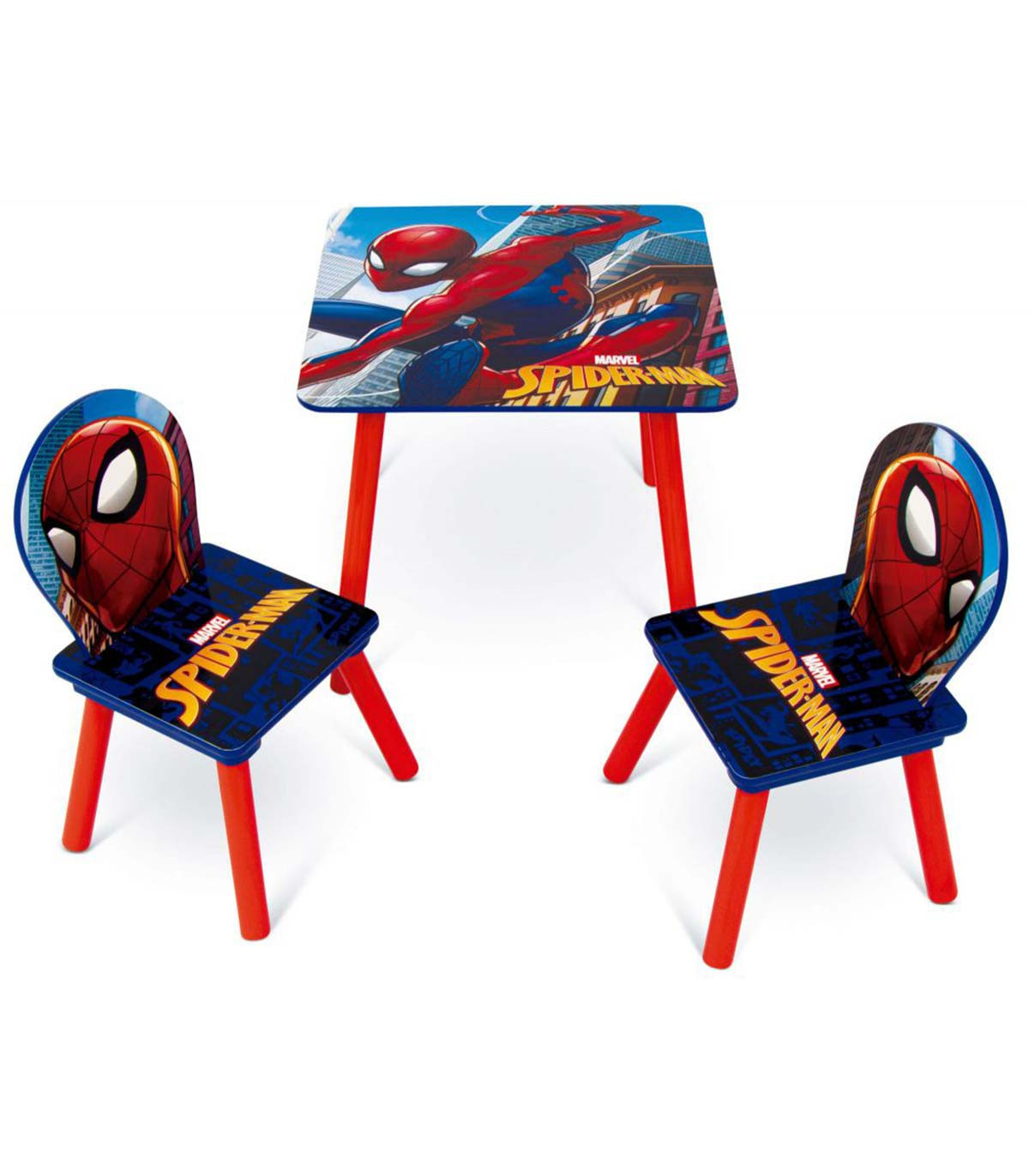 WOODEN TABLE WITH 2 SPIDERMAN CHAIRS
