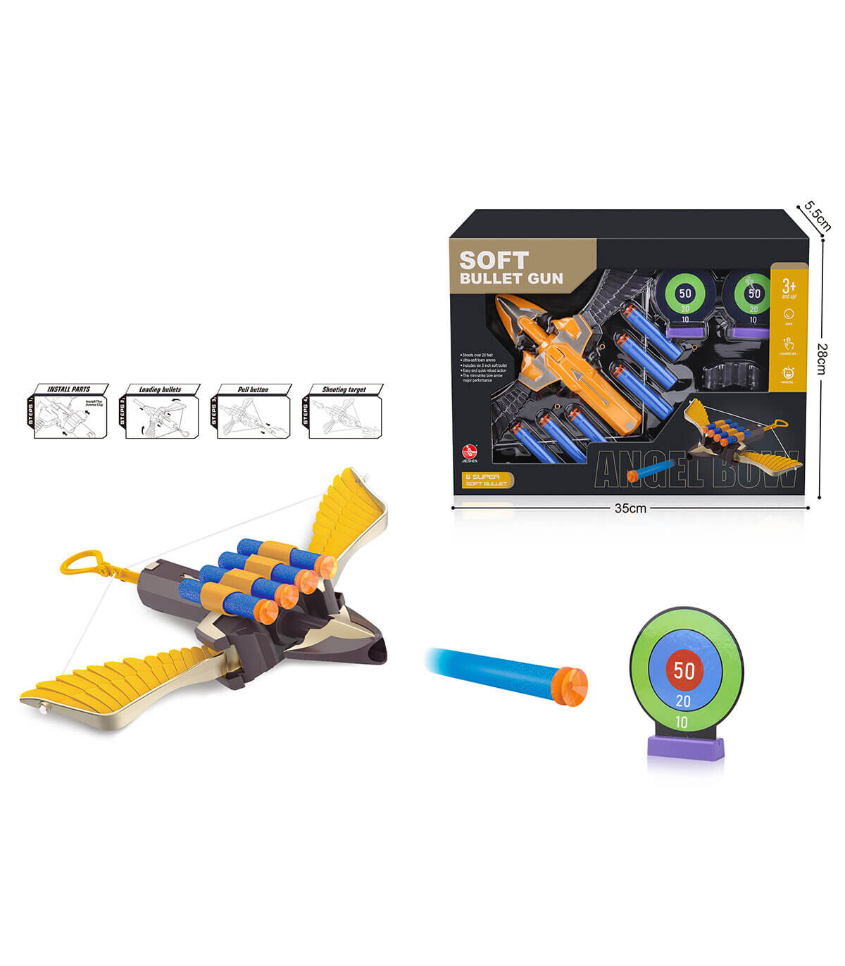 CHILDREN'S CROSSBOW WITH TARGET AND SOFT ARROWS IN A BOX - SABERS, SWORDS AND BOWS