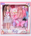 DOLL WITH CAT BAG, CLOTHES AND ACCESSORIES
