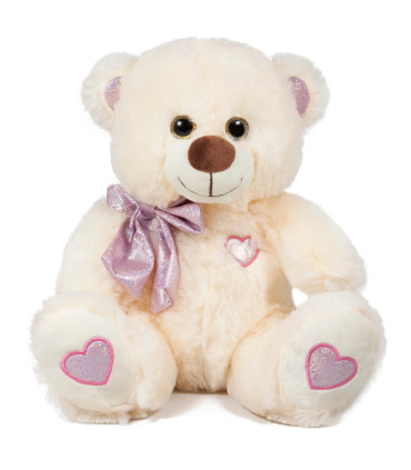 MEDIUM PLUSHED BEAR WITH SHINY RIBBON 2 COLORS 24 CM - Small