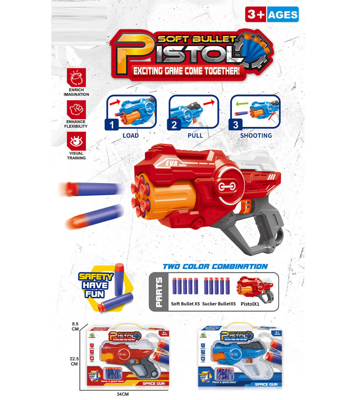 PISTOL WITH SOFT BULLETS SPACE GUN 2 COLORS - PISTOLS