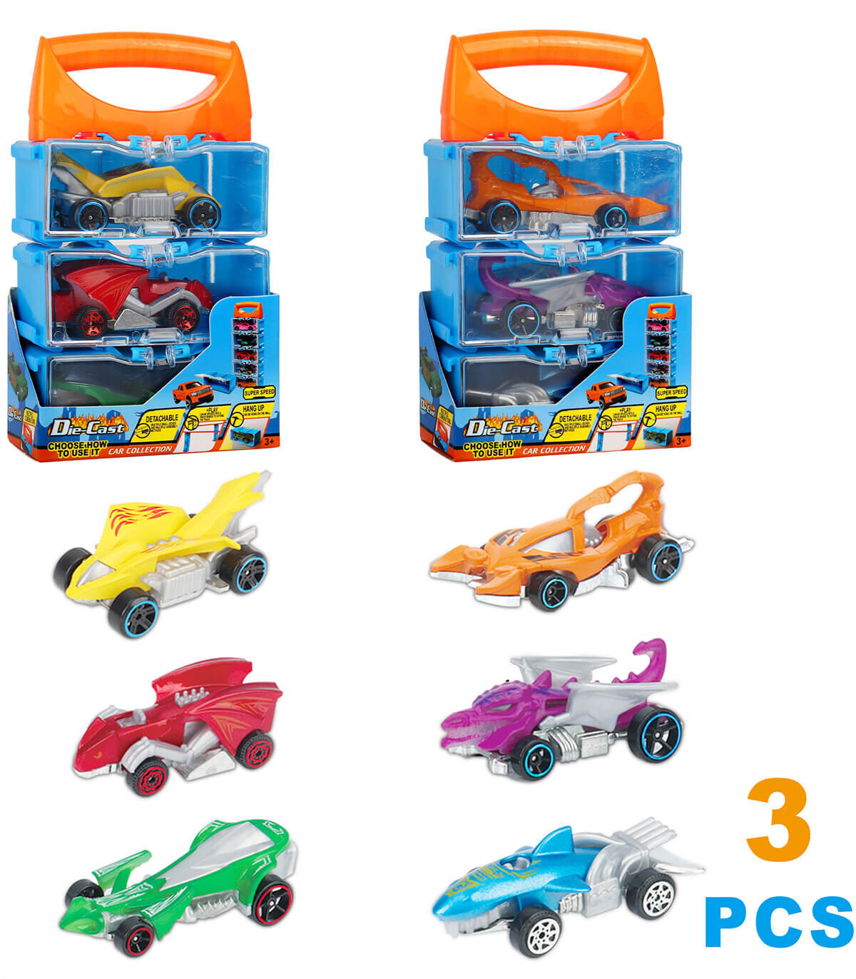 METALIC CARS SET WITH HANDLE 3 PCS. - METAL