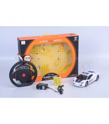 REMOTE CONTROL POLICE CAR WITH STEERING WHEEL AND BATTERY - Radio control with rechargeable battery