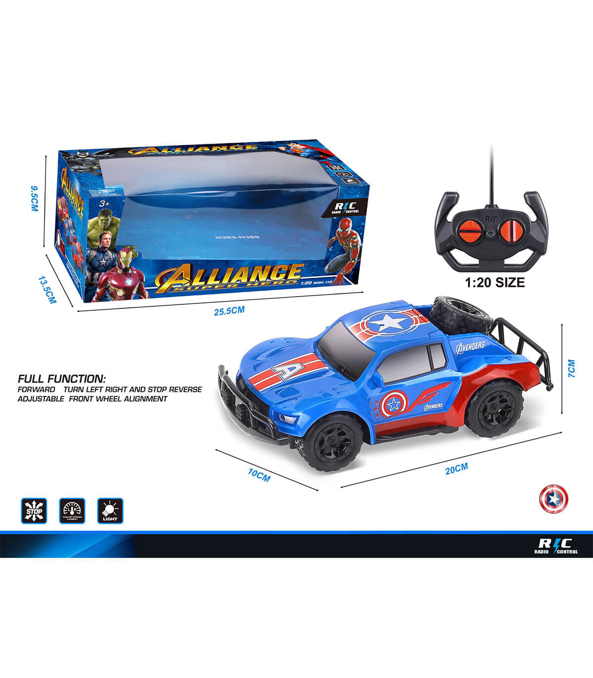 BLUE SUPERHERO JEEP REMOTE CONTROL 4 WAYS - Radio control with remote control