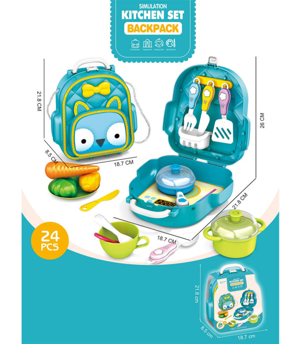 CHILDREN'S KITCHEN-BACKPACK WITH STOVE AND UTENSILS 24 PIECES - KITCHENS, SERVICES AND FOOD
