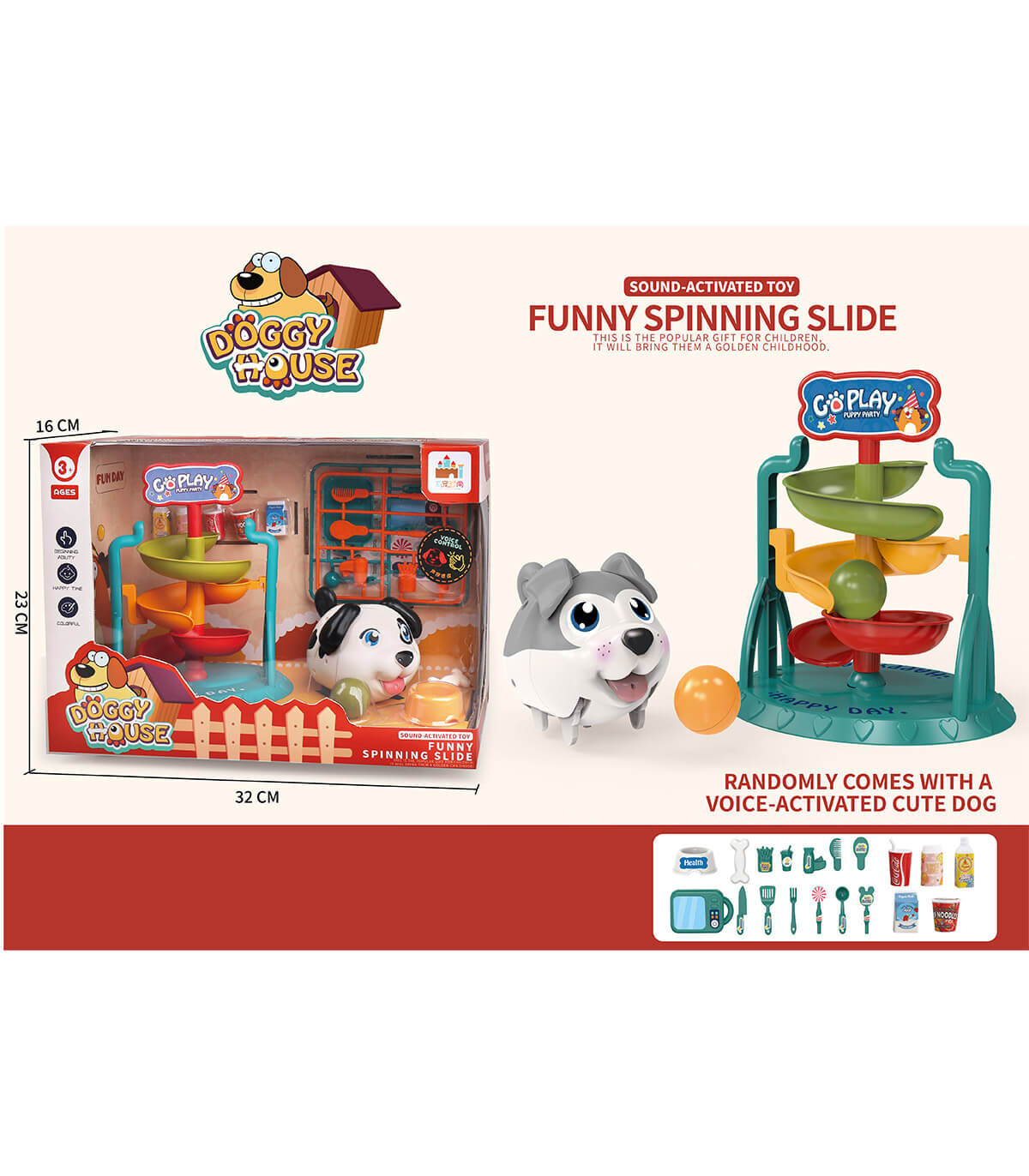 INTERACTIVE DOG TOY WITH VOICE COMMAND AND SLIDE IN BOX - Musical