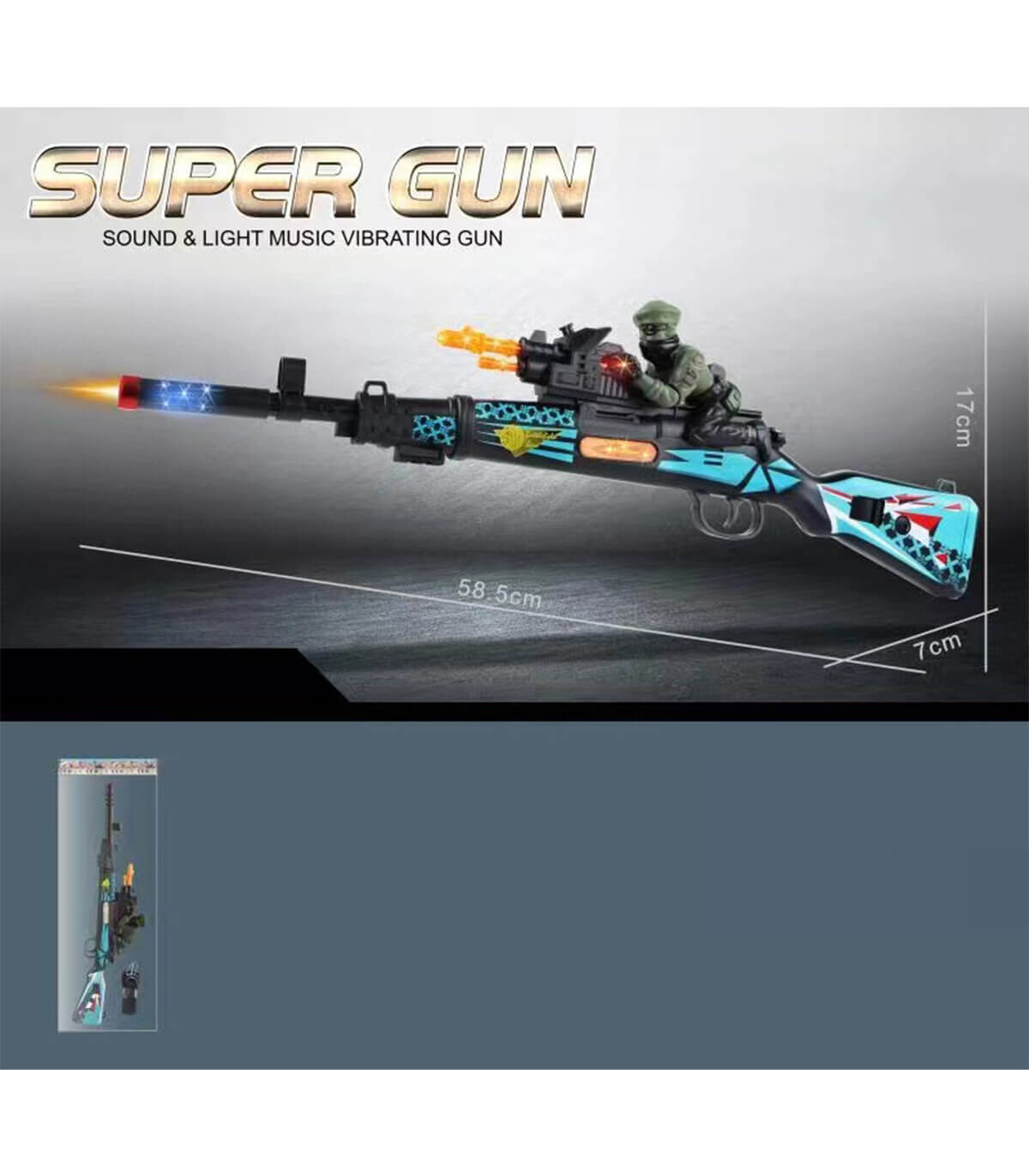 BATTERY-OPERATED TOY GUN WITH SOLDIER IN PACKAGE - MACHINES AND RIFLES