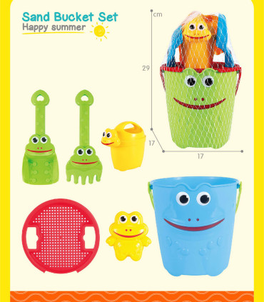 LARGE BUCKET FROG WITH WATERING CAN 6 PIECES - FOR SAND