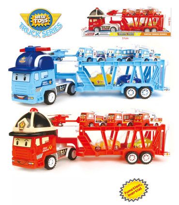FIREFIGHTER/POLICEMAN BUS WITH 5 CARS AND HELICOPTER 51 CM - Trucks and cargo