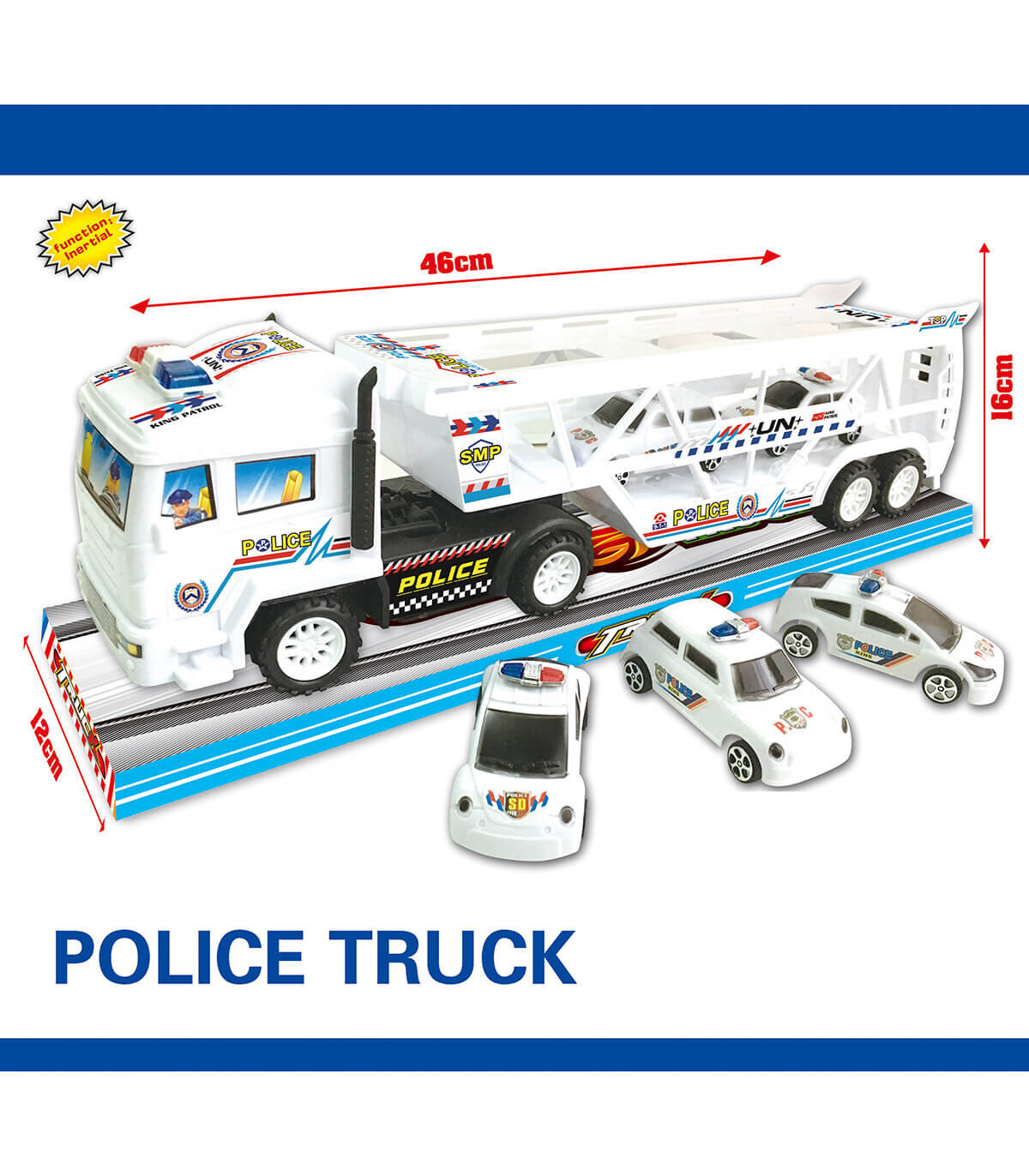 POLICE TRUCK TRAILER WITH 5 CARS - Police cars, fire trucks and ambulances